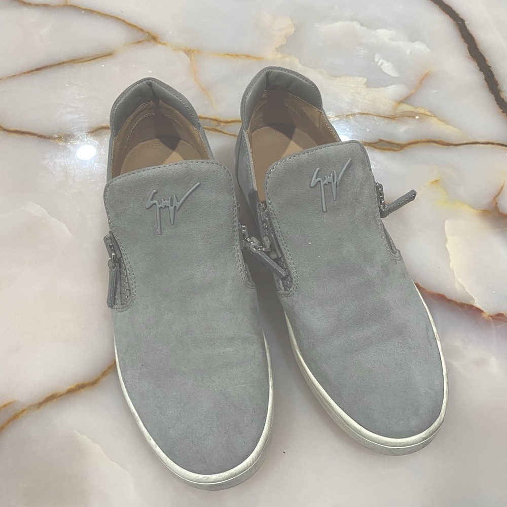 Giuseppe zanotti grey suede zip slip on sneakers worn twice & in great condition